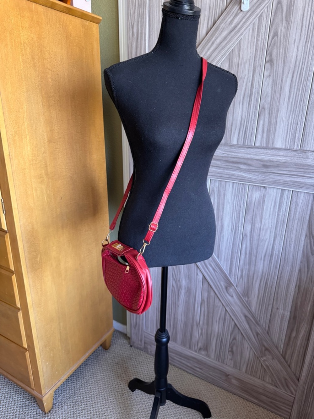 Red Crossbody Women's Bag - Quilted